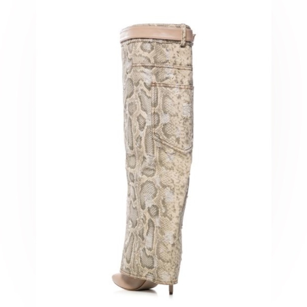 AZALEA WANG Tan Snakeskin Print Over The Knee Boots - Picture 2 of 4